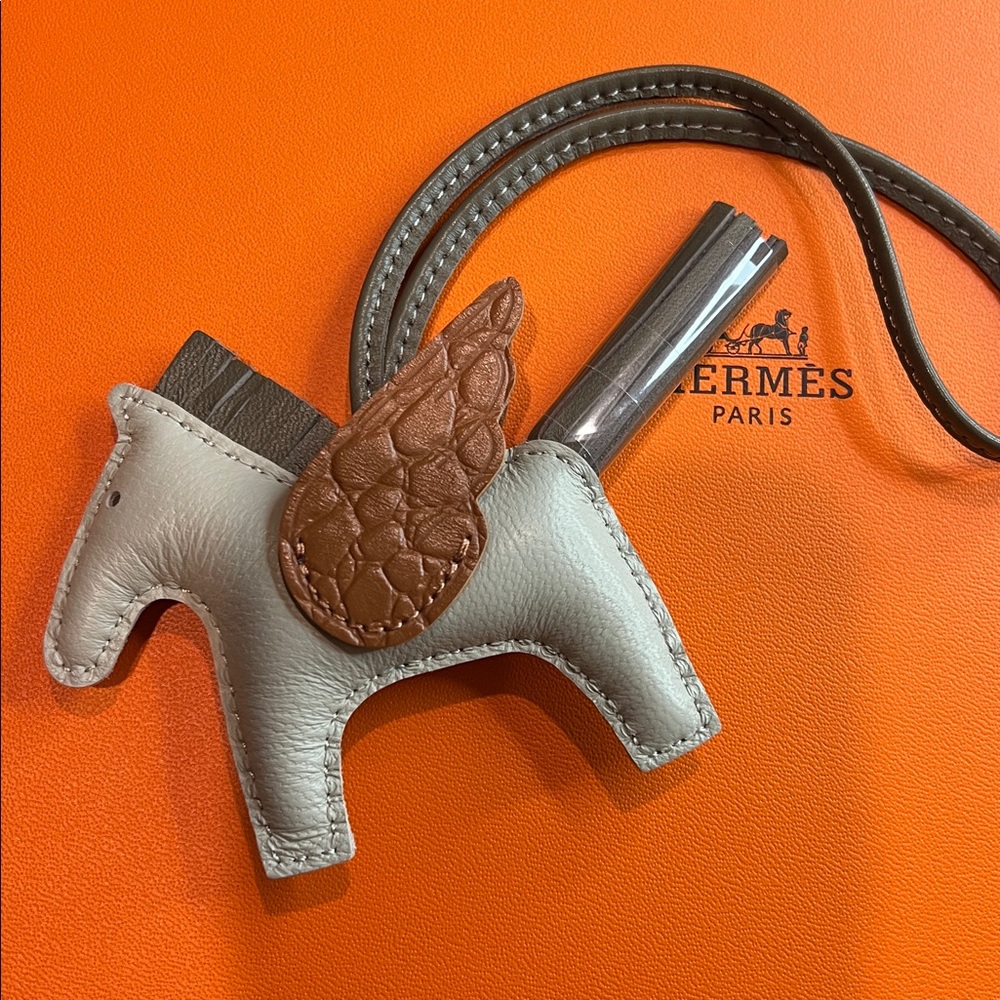 Genuine Lambskin Horse Pegasus Bag Charm - Gray and Brown